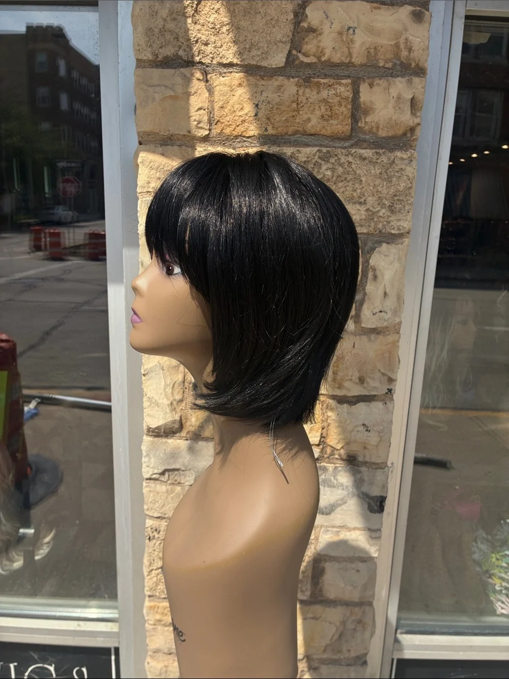 Hand stitched Black Short Layered Women's Wig with Bangs